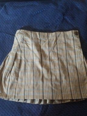 Urban Outfitters Beige and Blue Plaid Pleated Mini Skirt